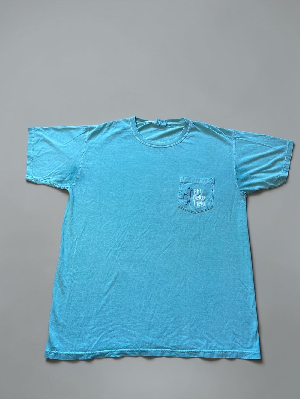 Comfort Colors Mens Shirt L Regular Aqua Cotton Phi Delta Theta Pocket